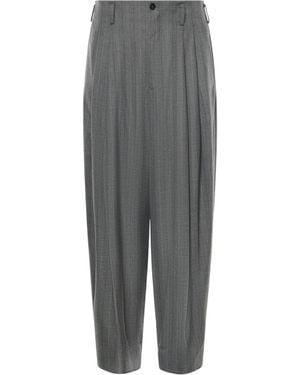 Hed Mayner Pleated Pinstripe Trousers - Grey