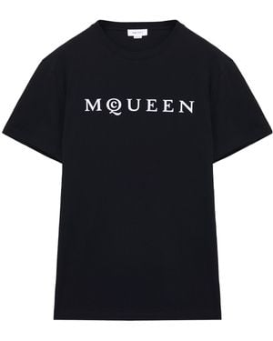 McQueen Flocked-Logo Crewneck T-Shirt - Black