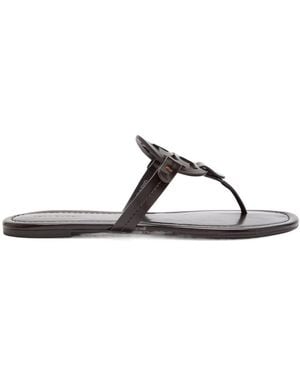 Tory Burch Miller Logo Patent Leather Flip Flops - Brown