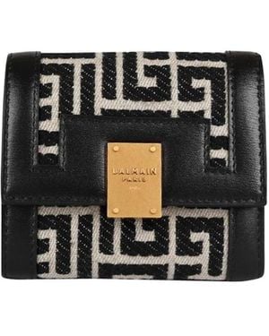 Balmain Bicolour Jacquard 1945 Coin Pouch With Leather Panels - Black