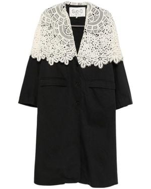 Sea Alina Lace-Collar Coat - Black