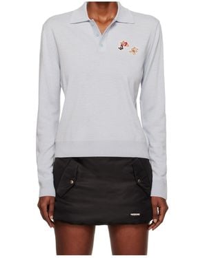 we11done Bear-Embroidered Polo-Neck Jumper - Grey