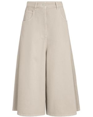 Brunello Cucinelli Dyed Denim Wide Cropped Pants With Monili - White