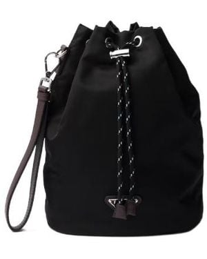 Prada Speedrock Re-Nylon And Leather Pouch - Black