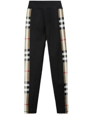 Burberry Stretch-Jersey Check-Trim Leggings - Black