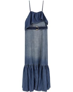 Pinko Ruffled Thin Strap Denim Maxi Dress - Blue