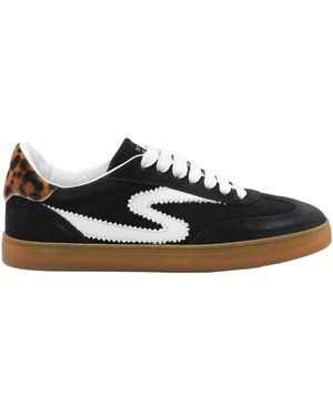Stuart Weitzman Runaround Suede Leather Leopard-Print Detail Trainers - Black