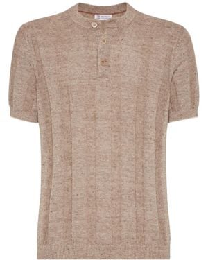 Brunello Cucinelli Henley Collared Knit Polo Shirt - Brown