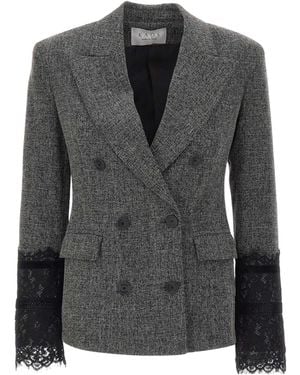 Kaos Double-Breasted Blazer With Lace Cuffs - Black