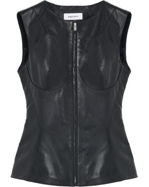 McQueen Zipped Crewneck Leather Vest - Black