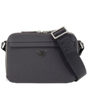 Emporio Armani Textured Crossbody Bag With A Front Pocket And A Metal Logo - Blue