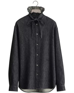 Dior Shirt With Pleated Stand Collar, Comfortable Fit - Black