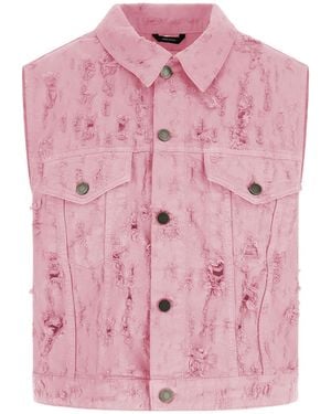 Haikure Distressed Denim Vest Jacket - Pink