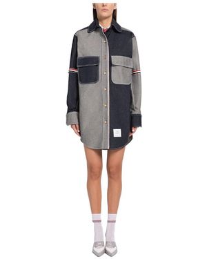 Thom Browne Thom Contrasted Buttined Shirt Dress - Gray