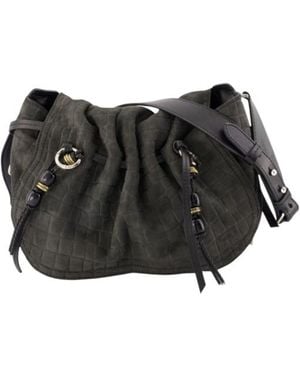 Isabel Marant Mesh Embossed Drawstring Pleated Shoulder Bag - Black