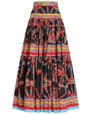 Dolce & Gabbana Carretto-Print Poplin Long Skirt - Red