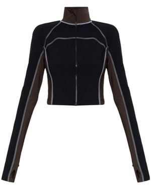 Fendi Logo Printed Zipped Cropped Training Top - Black