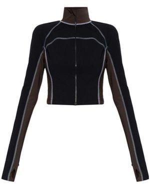 Fendi Logo Printed Zipped Cropped Training Top - Black