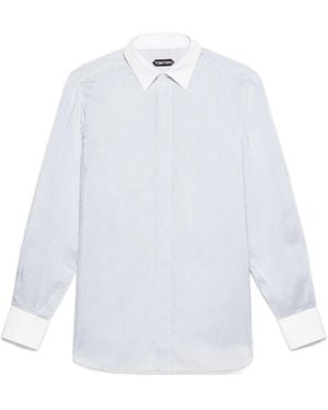 Tom Ford Silk Ladder Stripe Fluid Fit Shirt - White