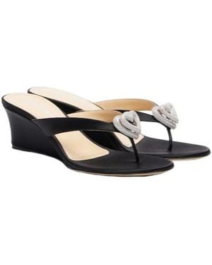 Mach & Mach Double Heart Satin Wedge Thong Sandals - White