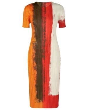Pleats Please Issey Miyake Round Neck Dress - Orange