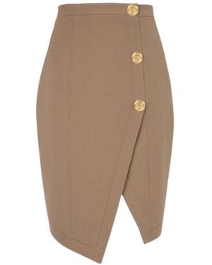 Balmain Taupe Wool Skirt - Natural