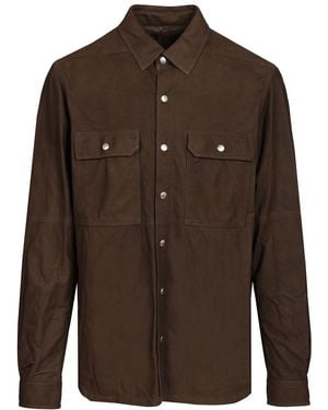Rick Owens Long Sleeved Leather Shirt - Brown