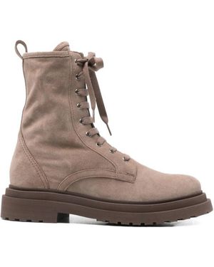 Brunello Cucinelli Lace-Up Lug-Sole Ankle Boots - Brown