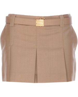 ミニスカート Miu Miu Panama Pleated Mini Skirt With Belt Miu Miu Panama Pleated Mini Skirt With Belt in Brown | Lyst