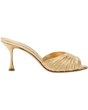 Manolo Blahnik Pirua 70 Metallic Nappa Mules - Natural