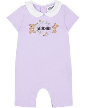 Moschino Collared Logo-Print Romper - Purple