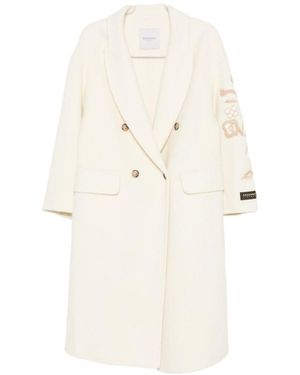 ERMANNO FIRENZE Floral-Embroidered Double-Breasted Coat - White