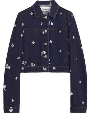 Lanvin Floral Embroidered Denim Jacket - Blue