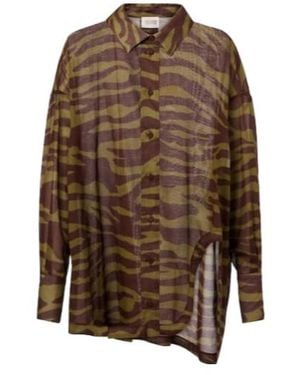 The Attico Zebra-Print Cotton Muslin Shirt - Brown