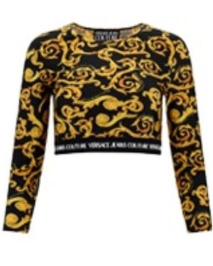 Versace Jeans Couture Barocco-Print Crop Top - Black