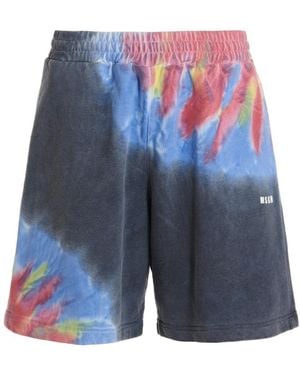 MSGM Logo Printed Tie Dyed Bermuda Shorts - Blue