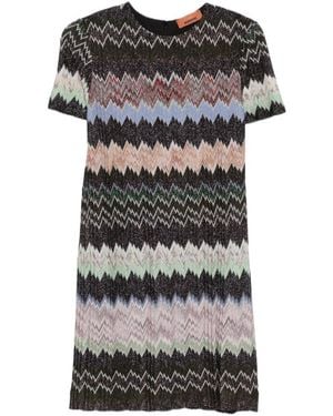 Missoni Short Dress Zigzag Knit Round Neckline - Grey