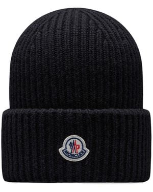 Moncler Logo Patch Knitted Beanie - Brown