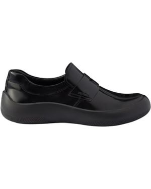 Prada Brushed Leather Loafers - Black