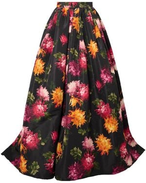 Carolina Herrera Pleated Print Midi Skirt - Red