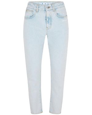 Off-White c/o Virgil Abloh Straight Leg Cropped Logo Jeans - Blue