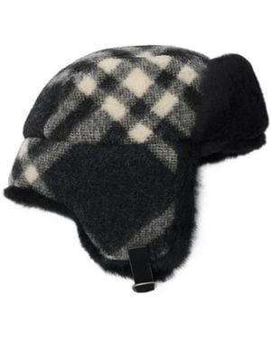 Burberry Checked Tribar Trapper Hat - Black