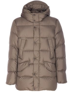 Woolrich Long Sleeved Hooded Down Jacket - Brown