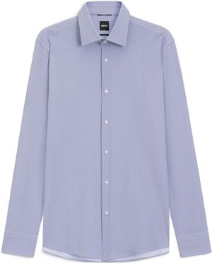 BOSS Geometric-Print Slim-Fit Shirt - Blue