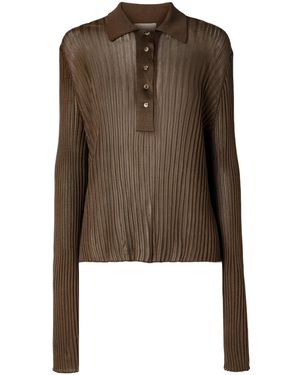 KHAITE Vin Ribbed-Knit Polo Shirt - Brown