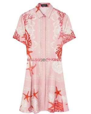 Versace Illustration-Print Belted Shirtdress - Pink