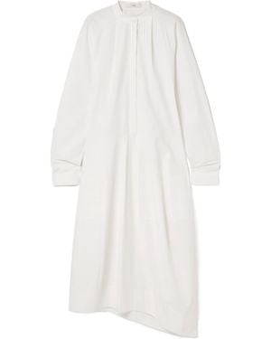 Tibi Asymmetric Pleated Cotton-Poplin Midi Shirt Dress - White