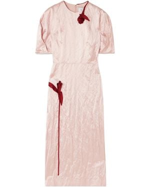 Erdem Tulip Appliqué Crinkled Metallic Satin Gown - Pink