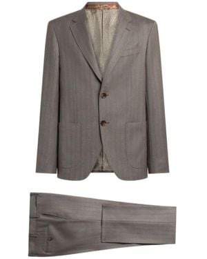 Etro Single-Breasted Wool Suit With Chevron Stripes - Grey