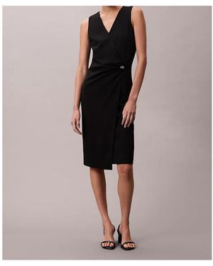 Calvin Klein Stretch Crepe Sleeveless Dress - Brown